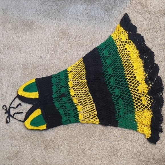 Crochet Boho Halter Style Lined Midi Dress Green Black Yellow XS/S - Picture 7 of 11